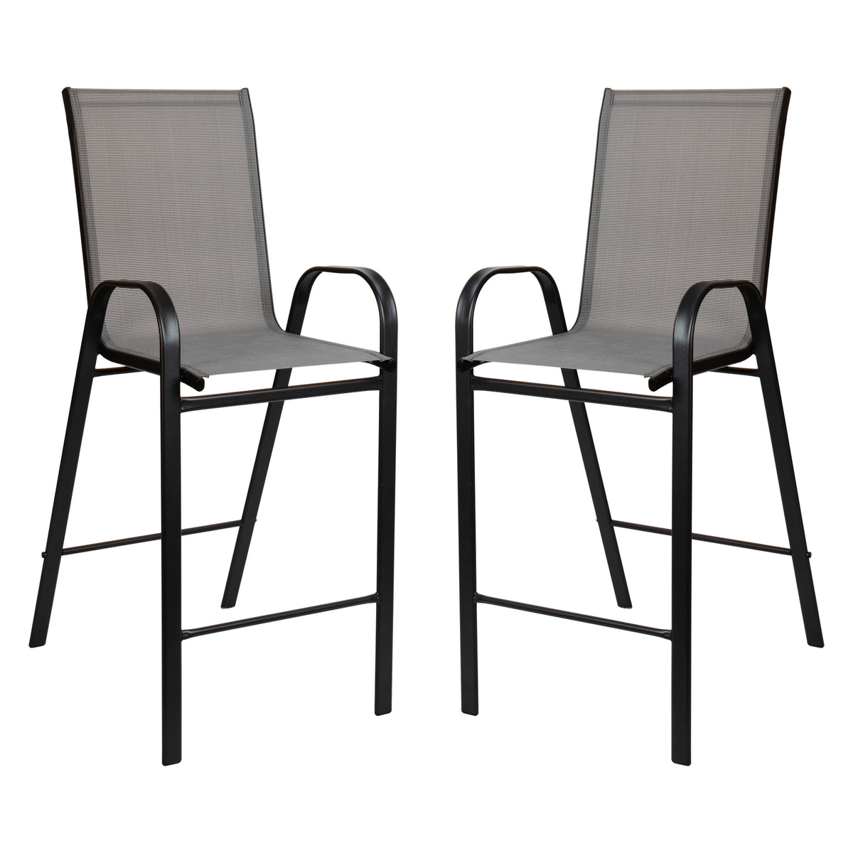 Gray |#| 2 Pack Gray Outdoor Barstools with Flex Comfort Material-Patio Stool