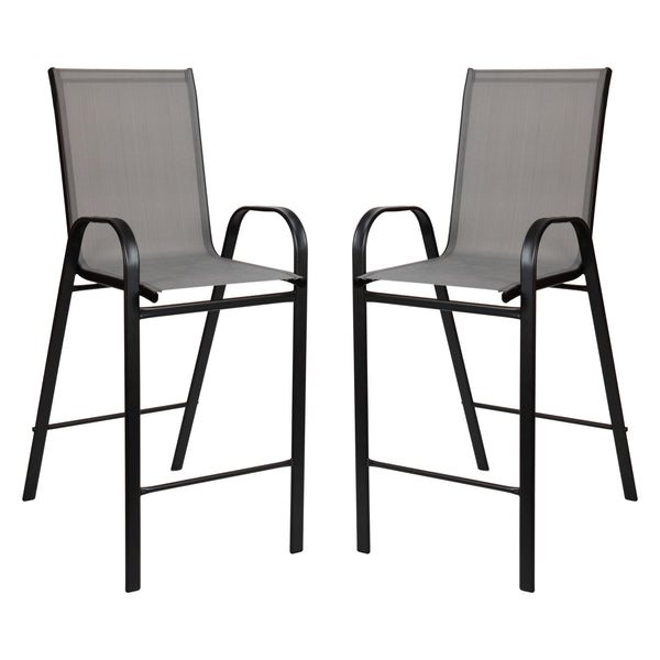 Gray |#| 2 Pack Gray Outdoor Barstools with Flex Comfort Material-Patio Stool