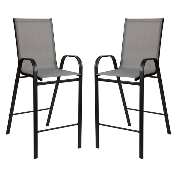 Gray |#| 2 Pack Gray Outdoor Barstools with Flex Comfort Material-Patio Stool