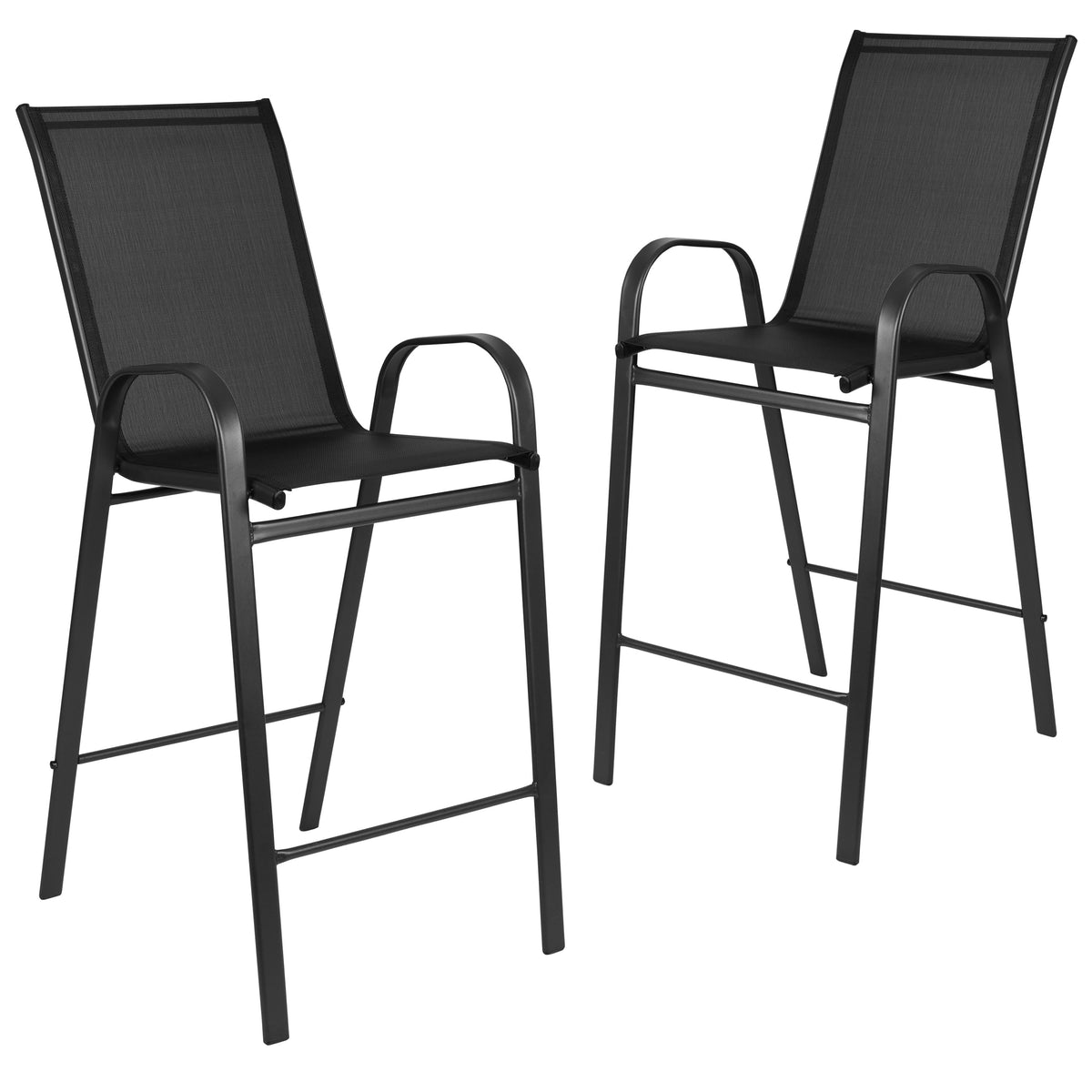 Black |#| 2 Pack Black Outdoor Barstools with Flex Comfort Material-Patio Stool