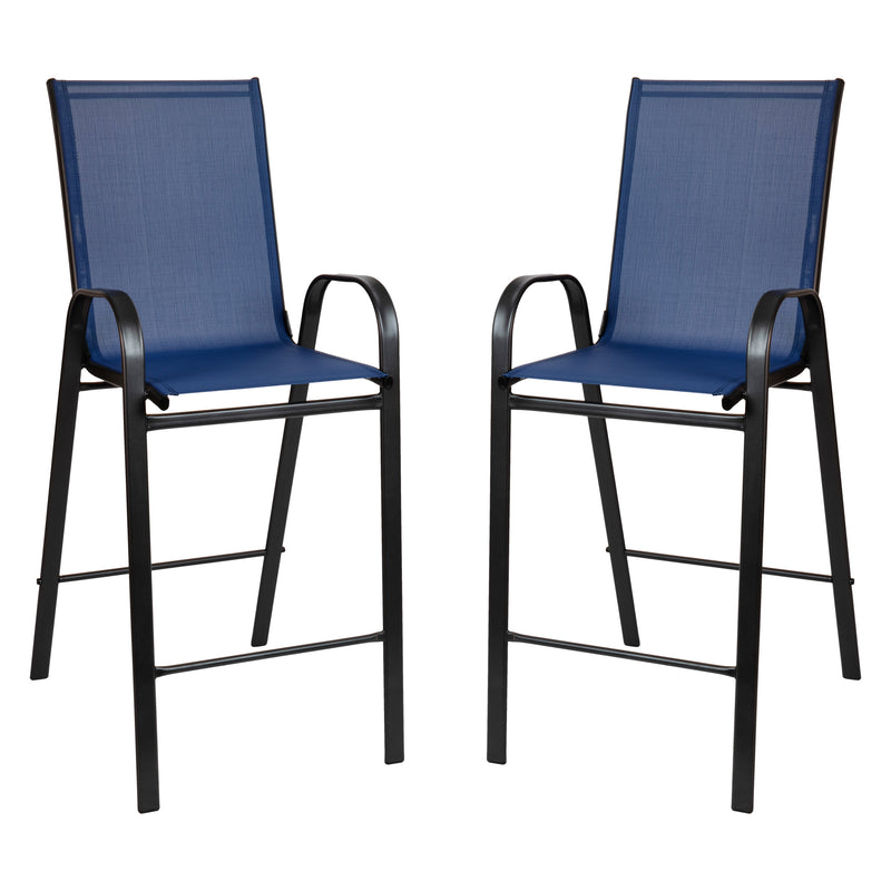 Navy |#| 2 Pack Navy Outdoor Barstools with Flex Comfort Material-Patio Stool