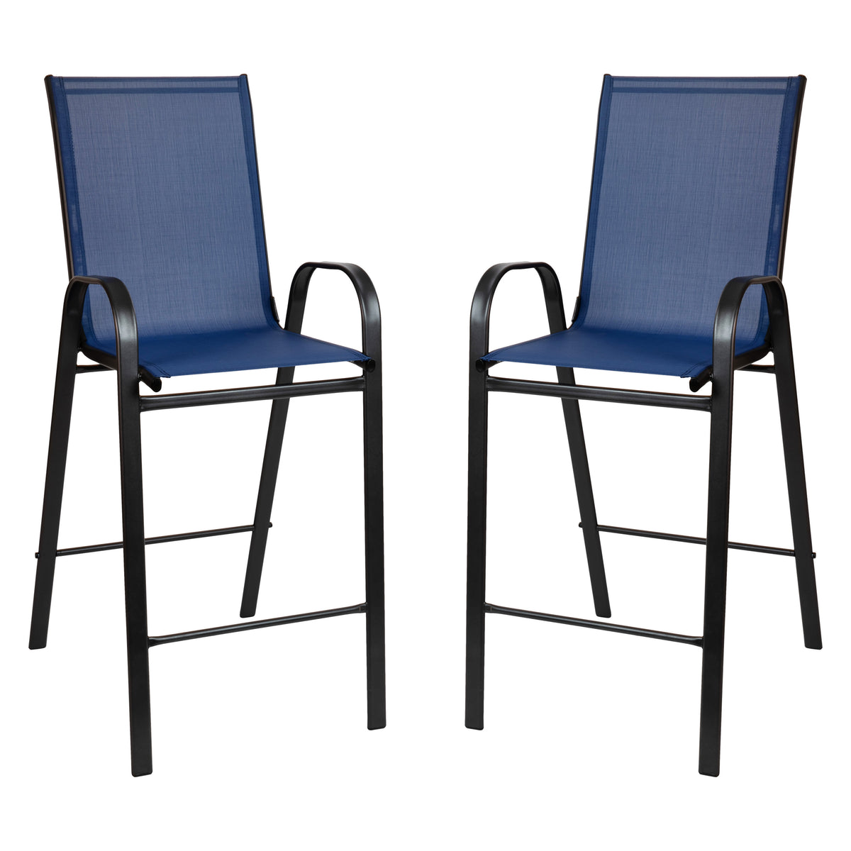 Navy |#| 2 Pack Navy Outdoor Barstools with Flex Comfort Material-Patio Stool