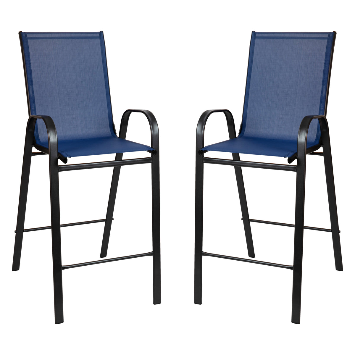 Navy |#| 2 Pack Navy Outdoor Barstools with Flex Comfort Material-Patio Stool