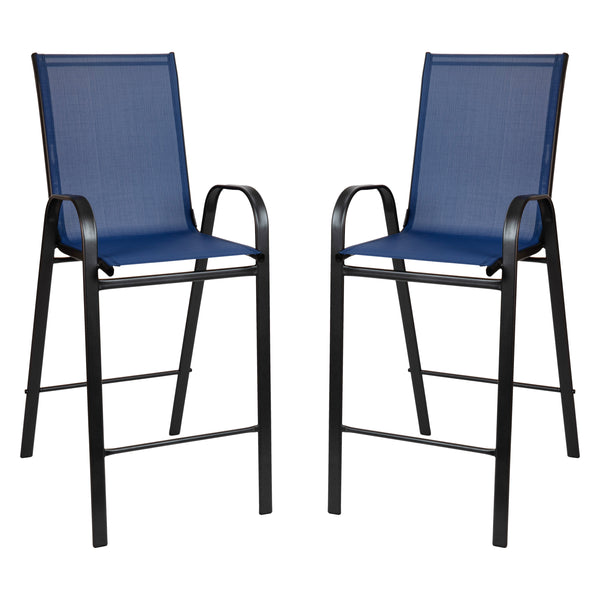 Navy |#| 2 Pack Navy Outdoor Barstools with Flex Comfort Material-Patio Stool