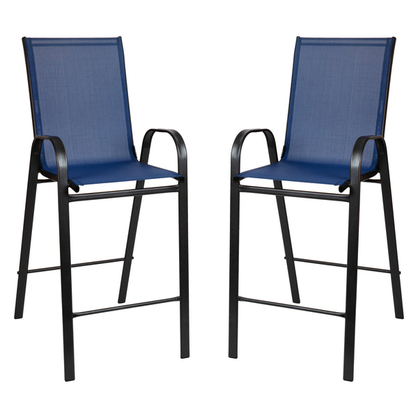 Navy |#| 2 Pack Navy Outdoor Barstools with Flex Comfort Material-Patio Stool