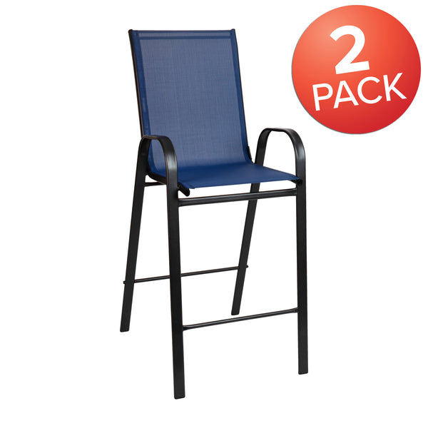 Navy |#| 2 Pack Navy Outdoor Barstools with Flex Comfort Material-Patio Stool