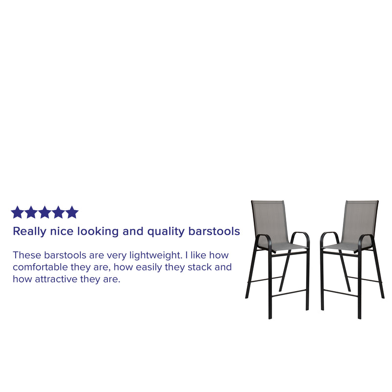 Gray |#| 2 Pack Gray Outdoor Barstools with Flex Comfort Material-Patio Stool