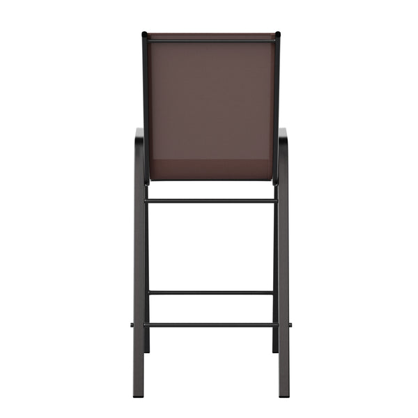 Brown |#| 2 Pack Brown Stackable Outdoor Barstools with Flex Comfort Material-Patio Stools