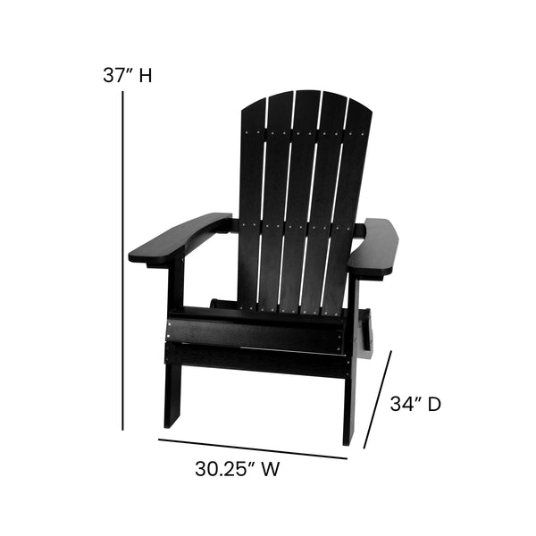 Black |#| Set of 2 Indoor/Outdoor Folding Adirondack Chairs with Side Table in Black