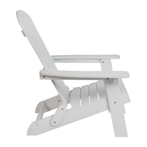 White |#| Set of 2 Indoor/Outdoor Folding Adirondack Chairs with Side Table in White