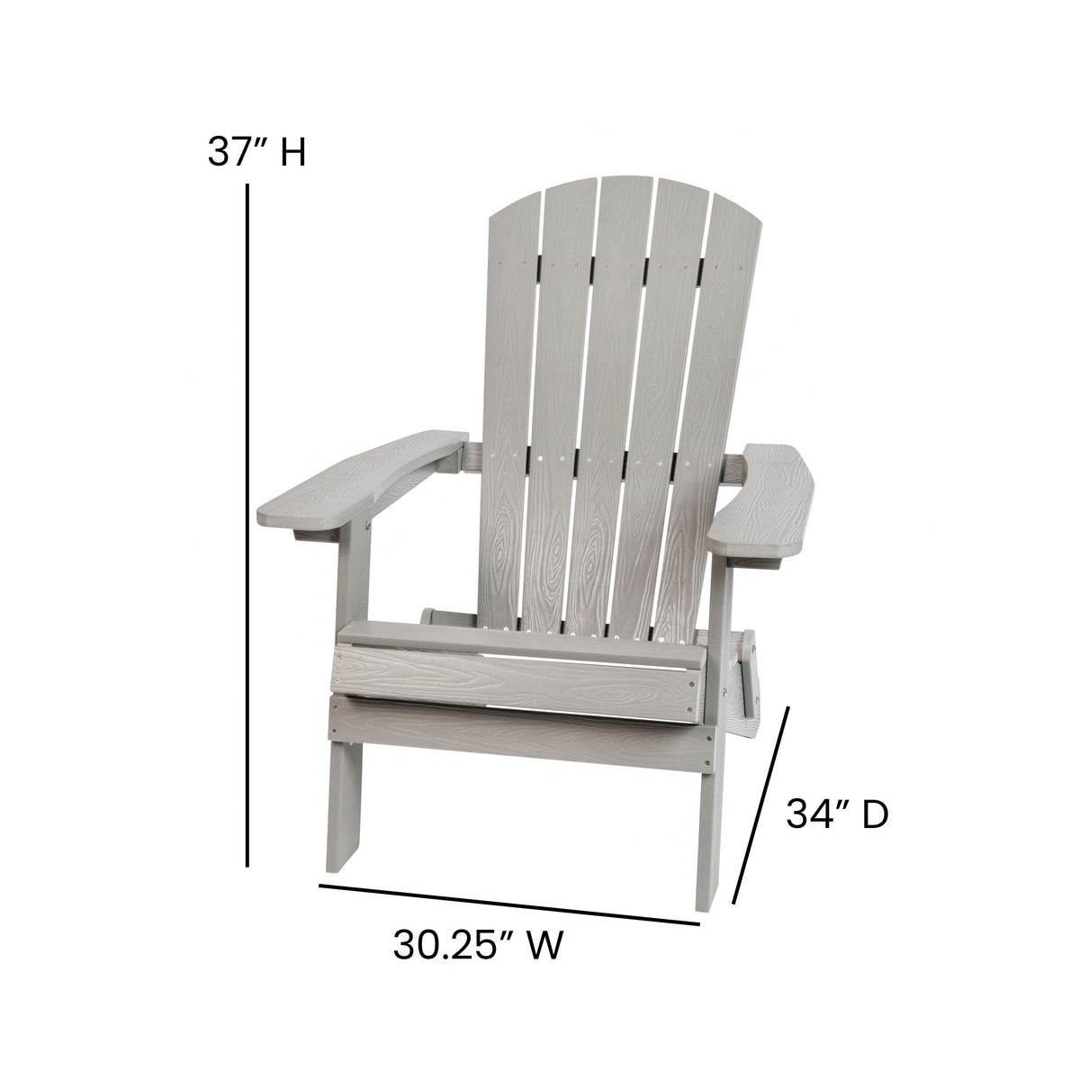 Gray |#| Set of 2 Indoor/Outdoor Folding Adirondack Chairs with Side Table in Gray