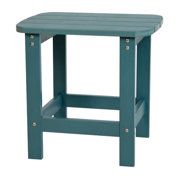 Sea Foam |#| Indoor/Outdoor Adirondack Style Side Table and 2 Chair Set in Sea Foam