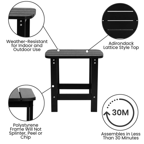 Black |#| Indoor/Outdoor Adirondack Style Side Table and 2 Chair Set in Black