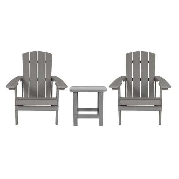 Gray |#| Indoor/Outdoor Adirondack Style Side Table and 2 Chair Set in Gray