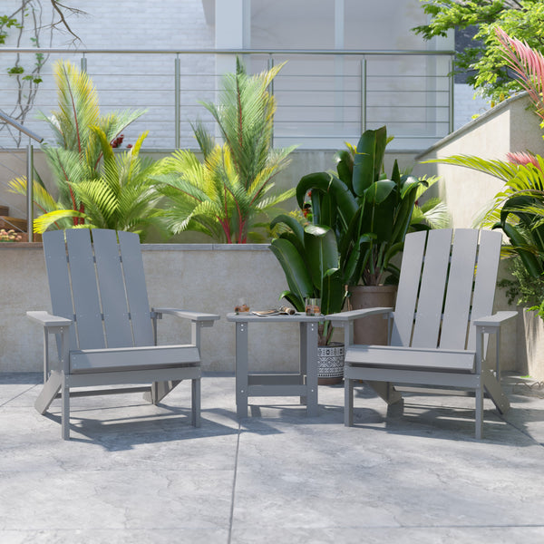 Gray |#| Indoor/Outdoor Adirondack Style Side Table and 2 Chair Set in Gray