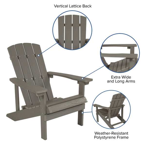 Gray |#| Indoor/Outdoor Adirondack Style Side Table and 2 Chair Set in Gray