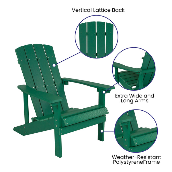 Green |#| Indoor/Outdoor Adirondack Style Side Table and 2 Chair Set in Green