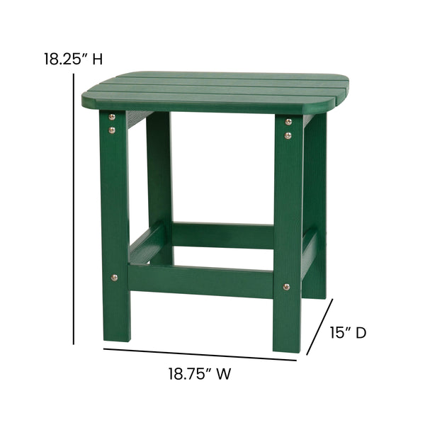 Green |#| Indoor/Outdoor Adirondack Style Side Table and 2 Chair Set in Green