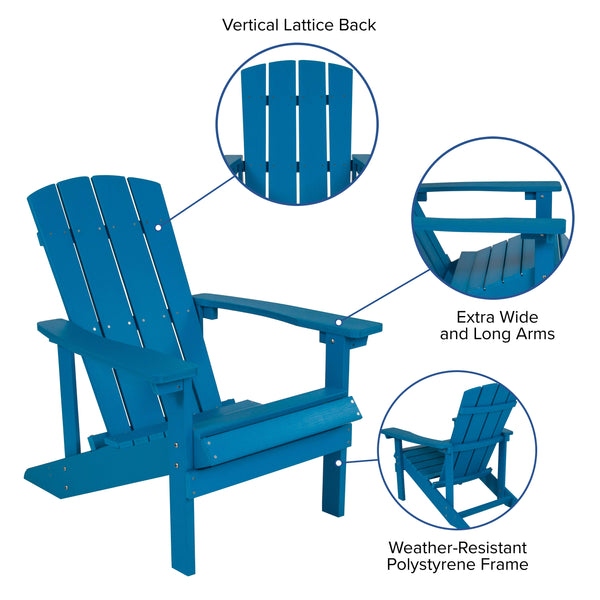 Blue |#| Indoor/Outdoor Adirondack Style Side Table and 2 Chair Set in Blue