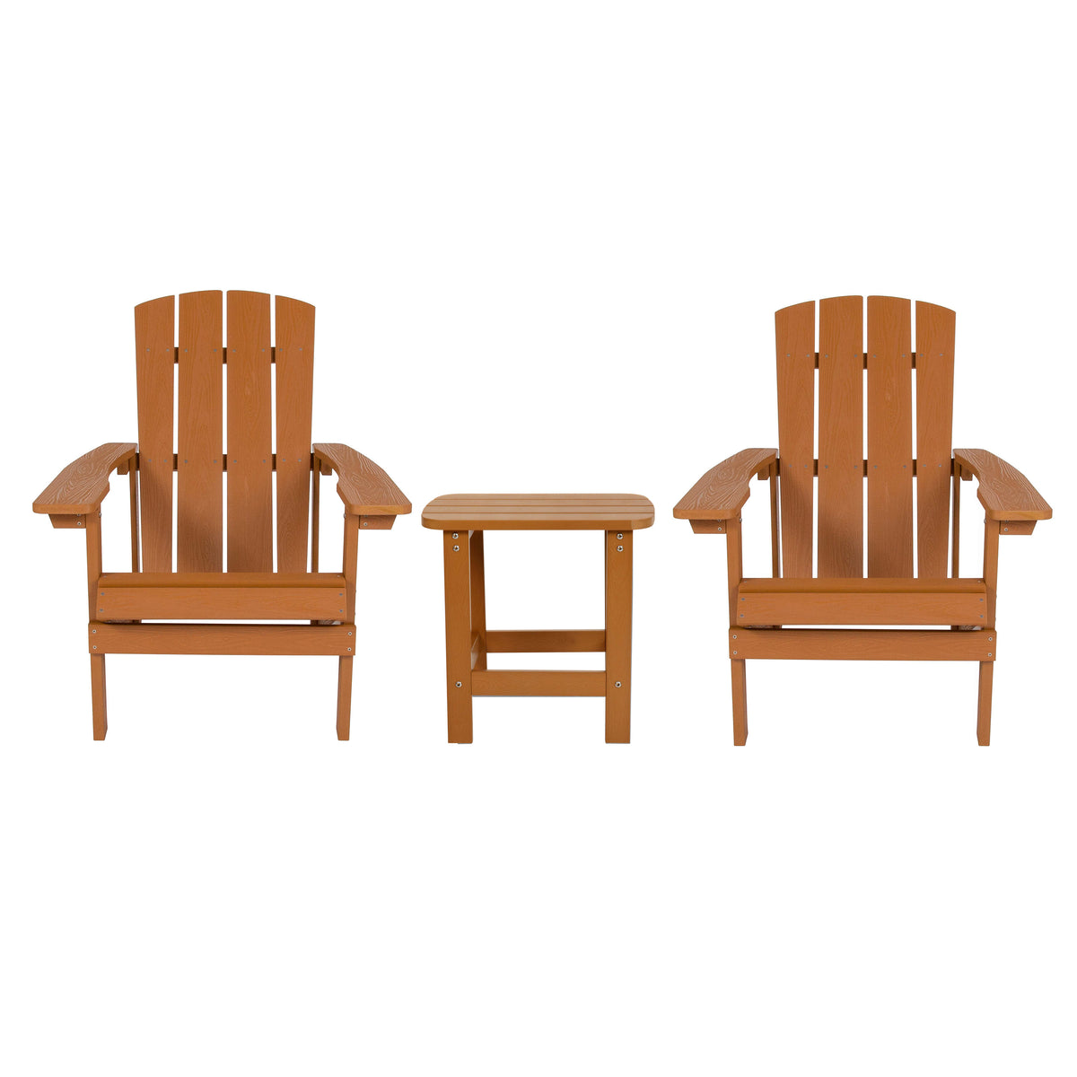 Teak |#| Indoor/Outdoor Adirondack Style Side Table and 2 Chair Set in Teak