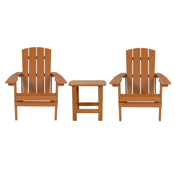 Teak |#| Indoor/Outdoor Adirondack Style Side Table and 2 Chair Set in Teak