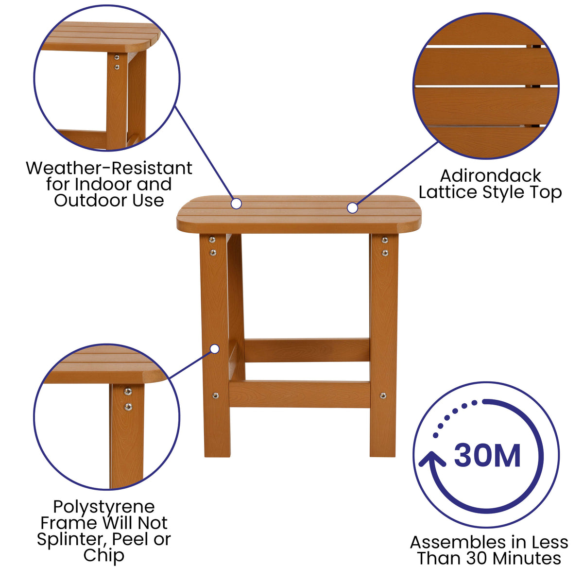 Teak |#| Indoor/Outdoor Adirondack Style Side Table and 2 Chair Set in Teak