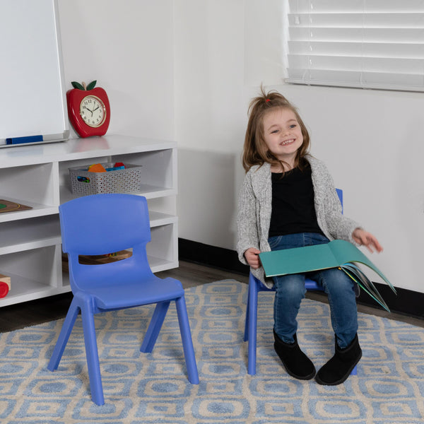 Blue |#| 2 Pack Blue Plastic Stackable School Chair with 10.5inchH Seat, Preschool Chair