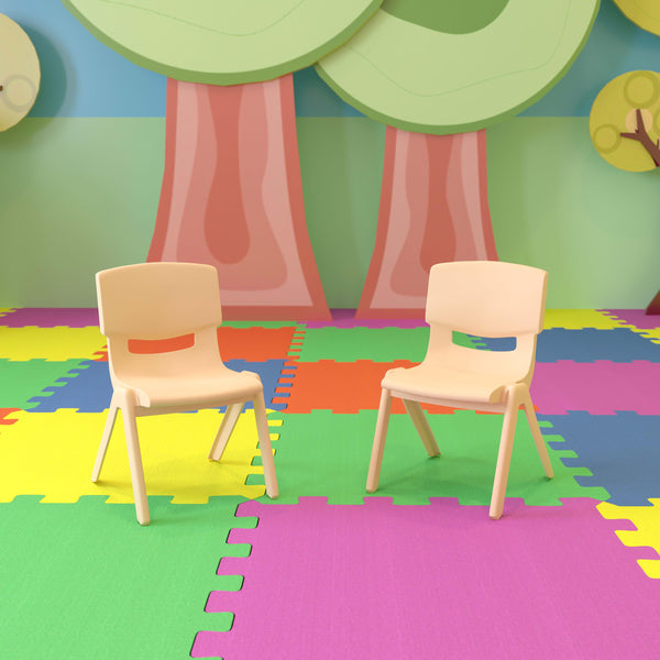 Natural |#| 2 Pack Natural Plastic Stackable School Chair with 10.5inchH Seat, Preschool Chair