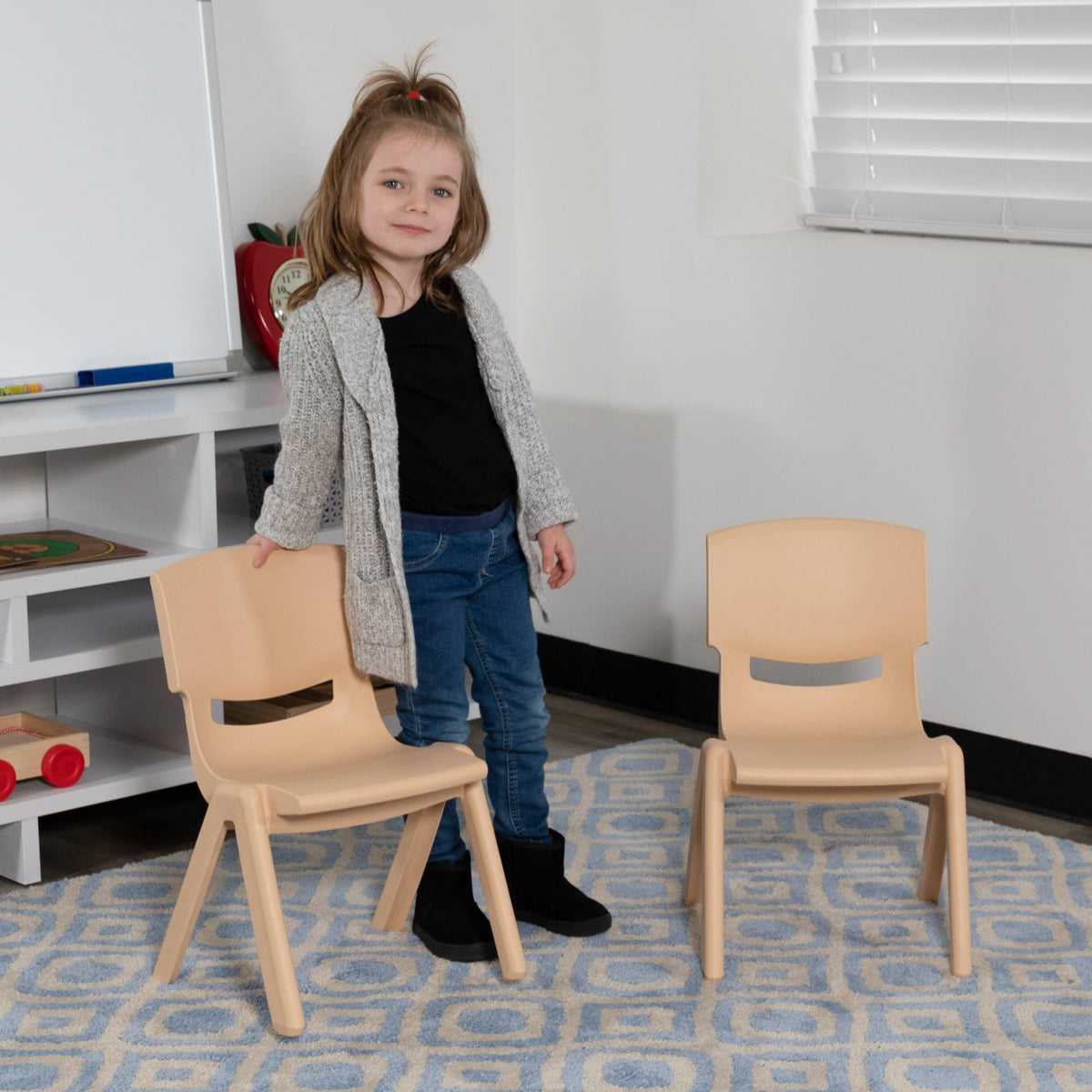 Natural |#| 2 Pack Natural Plastic Stackable School Chair with 10.5inchH Seat, Preschool Chair