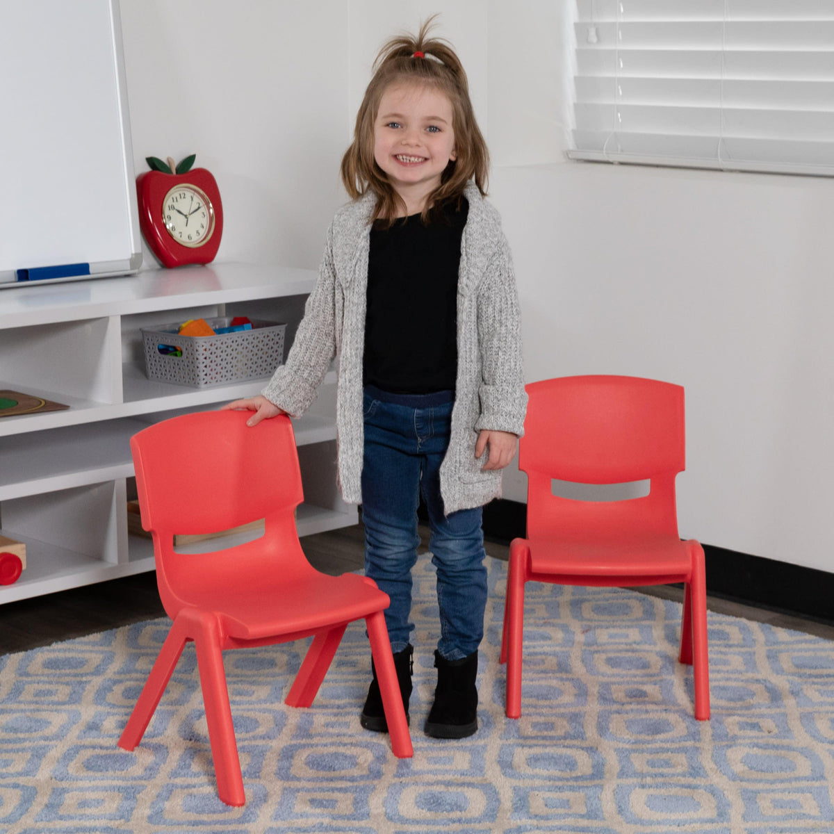 Red |#| 2 Pack Red Plastic Stackable School Chair with 10.5inchH Seat, Preschool Chair