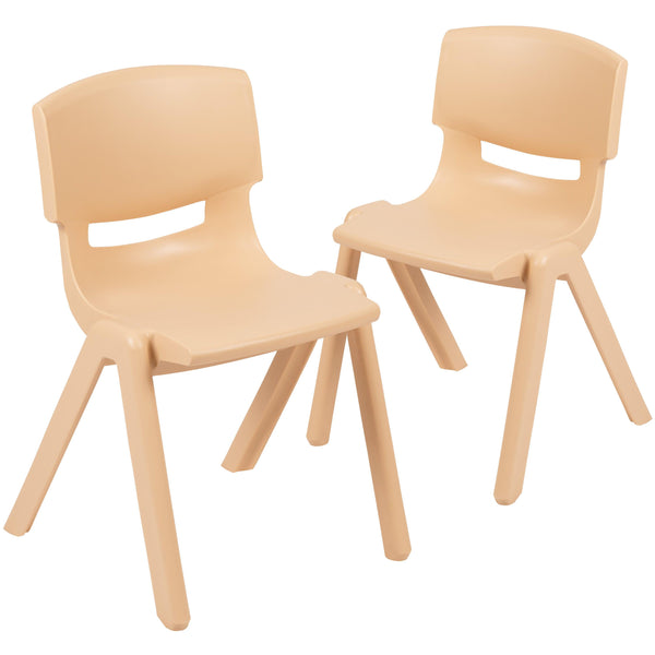 Natural |#| 2 Pack Natural Plastic Stack School Chair with 13.25inchH Seat, K-2 School Chair