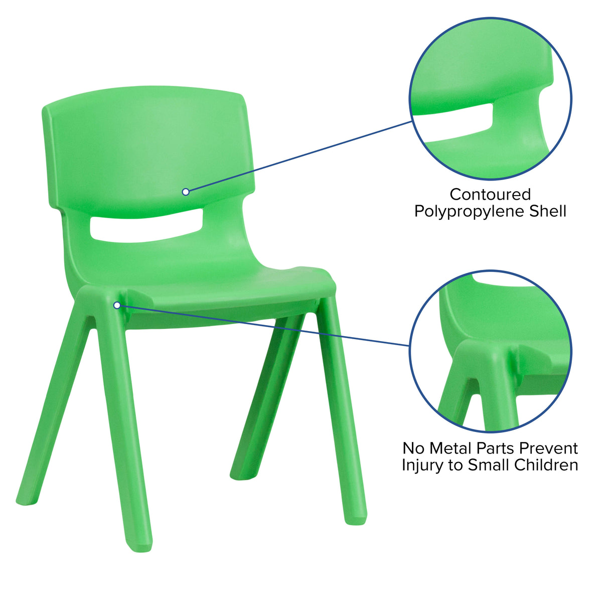Green |#| 2 Pack Green Plastic Stackable School Chair with 15.5inchH Seat