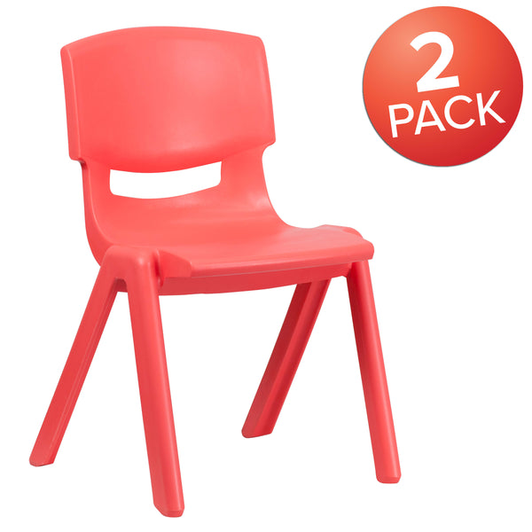 Red |#| 2 Pack Red Plastic Stackable School Chair with 15.5inchH Seat