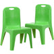 Green |#| 2 Pack Green Plastic Stackable School Chair with Carrying Handle and 11inchH Seat