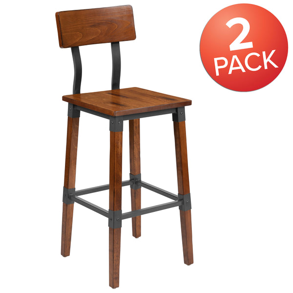 Walnut |#| 2 Pack Commercial Grade Rustic Walnut Industrial Style Wood Dining Barstool