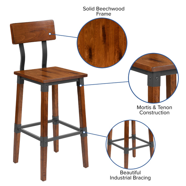 Walnut |#| 2 Pack Commercial Grade Rustic Walnut Industrial Style Wood Dining Barstool