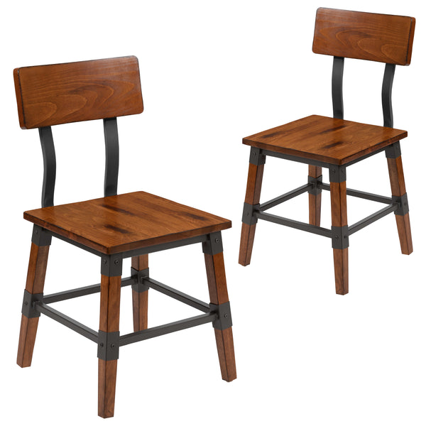 Walnut |#| 2 Pack Commercial Grade Rustic Antique Walnut Industrial Style Wood Dining Chair