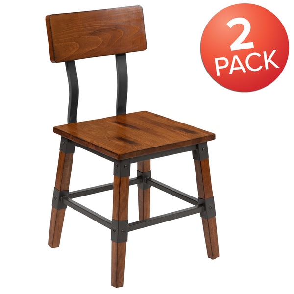 Walnut |#| 2 Pack Commercial Grade Rustic Antique Walnut Industrial Style Wood Dining Chair