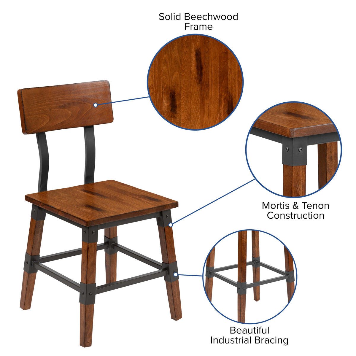 Walnut |#| 2 Pack Commercial Grade Rustic Antique Walnut Industrial Style Wood Dining Chair