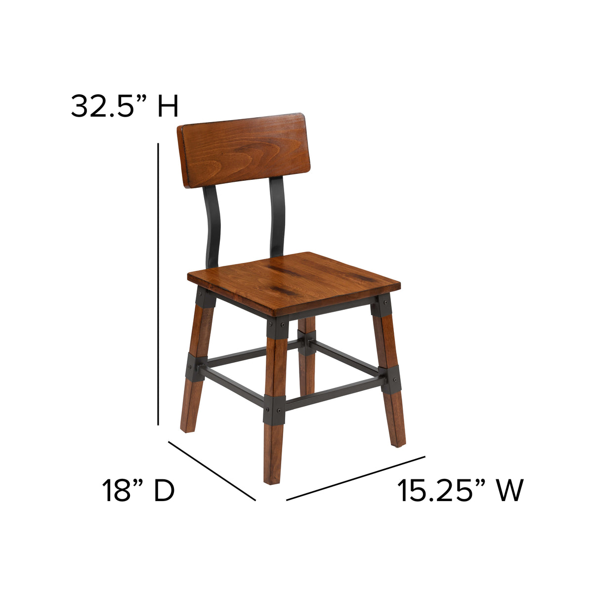 Walnut |#| 2 Pack Commercial Grade Rustic Antique Walnut Industrial Style Wood Dining Chair