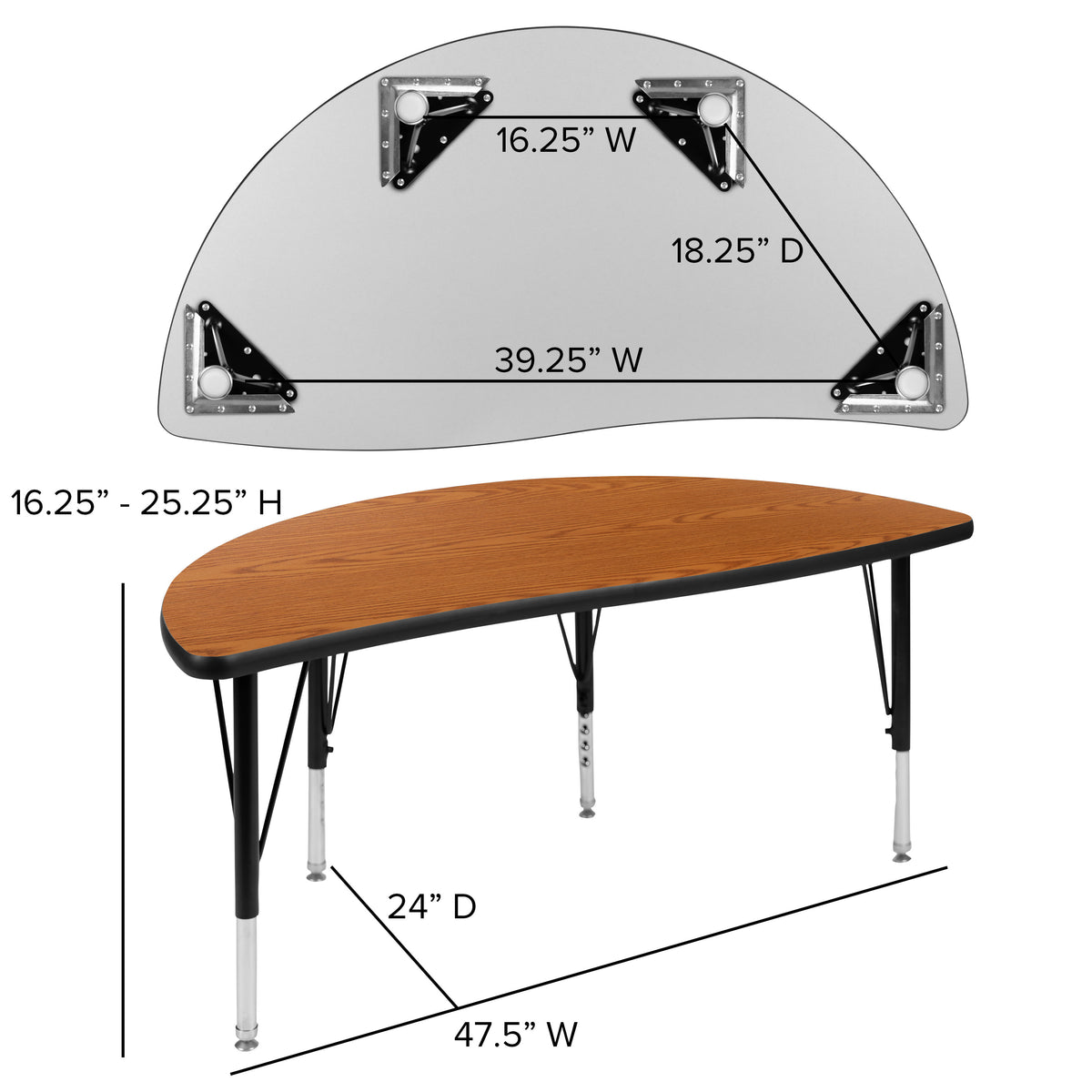 Oak |#| 2 Piece 47.5inch Circle Flexible Oak Kids Adjustable Activity Table Set