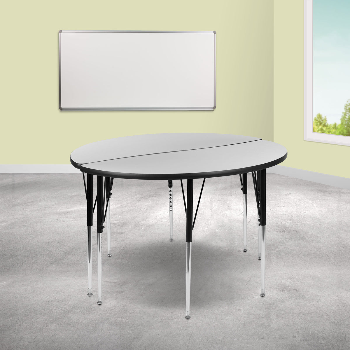 Grey |#| 2 Piece 47.5inch Circle Wave Flexible Grey Adjustable Activity Table Set