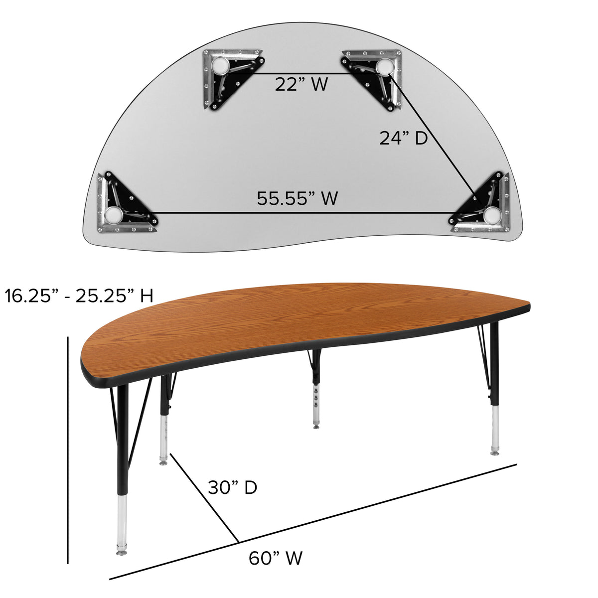 Oak |#| 2 Piece 60inch Circle Flexible Oak Kids Adjustable Activity Table Set