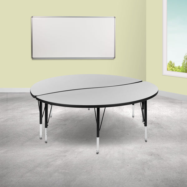 Grey |#| 2 Piece 60inch Circle Flexible Grey Kids Adjustable Activity Table Set