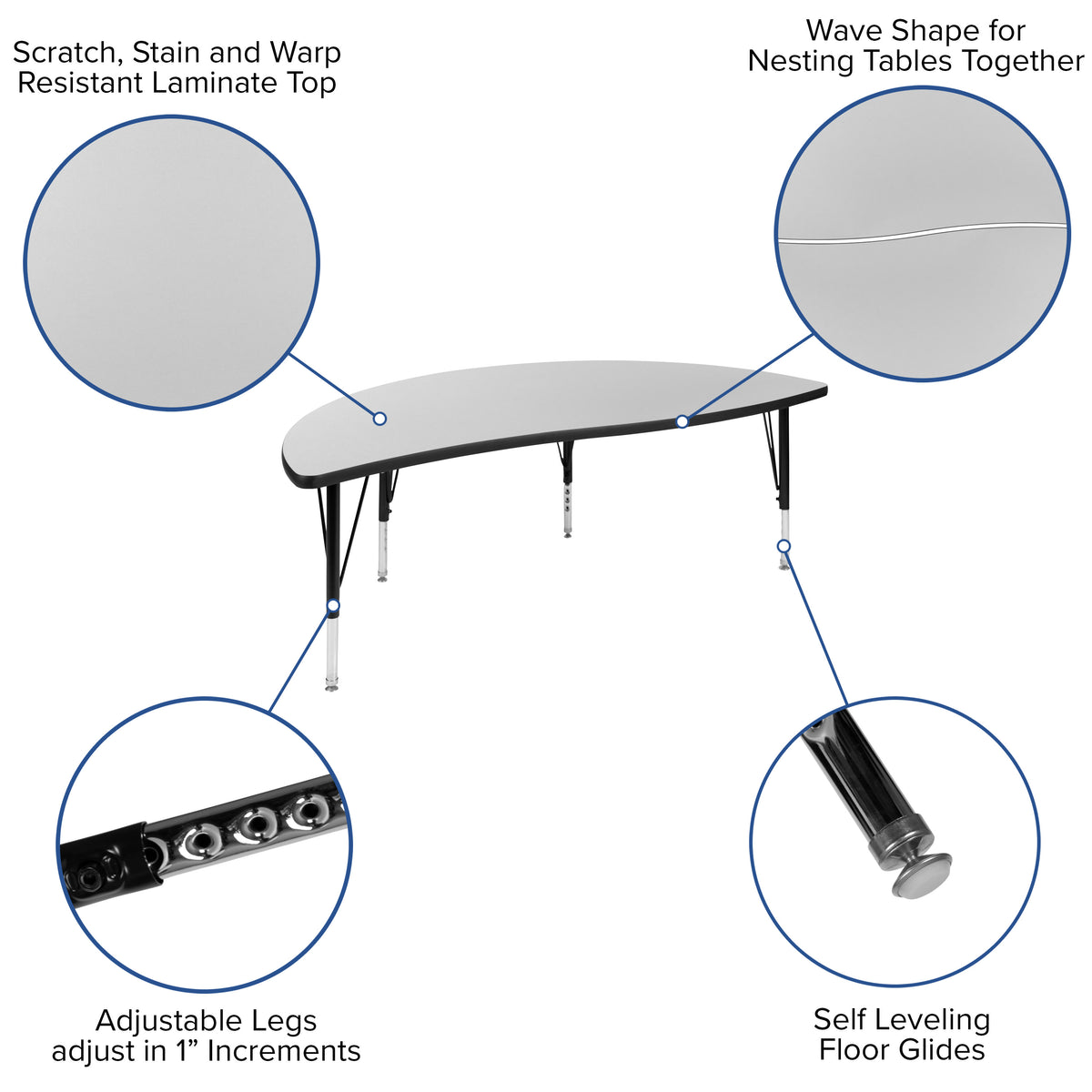 Grey |#| 2 Piece 60inch Circle Flexible Grey Kids Adjustable Activity Table Set