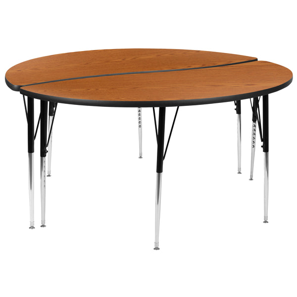 Oak |#| 2 Piece 60inch Circle Wave Flexible Oak Adjustable Activity Table Set