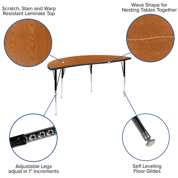 Oak |#| 2 Piece 60inch Circle Wave Flexible Oak Adjustable Activity Table Set