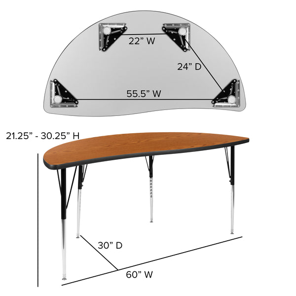 Oak |#| 2 Piece 60inch Circle Wave Flexible Oak Adjustable Activity Table Set