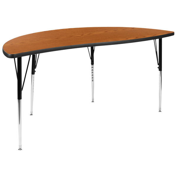 Oak |#| 2 Piece 60inch Circle Wave Flexible Oak Adjustable Activity Table Set