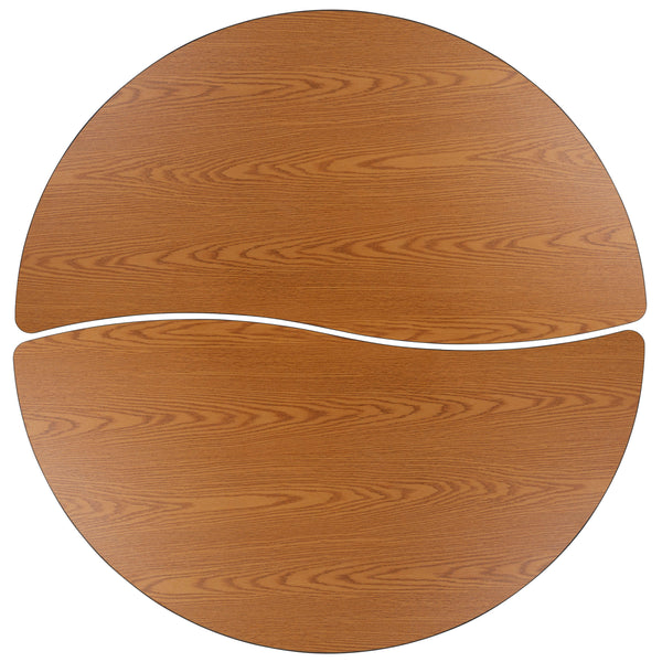 Oak |#| 2 Piece 60inch Circle Wave Flexible Oak Adjustable Activity Table Set